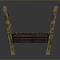 Long Brown Wooden Bridge Model With Metal Railings On Dark Background