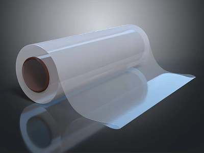 Clear Transparent Plastic Film Roll With Unfolded Sheet And Glossy Reflective Surface 3d model