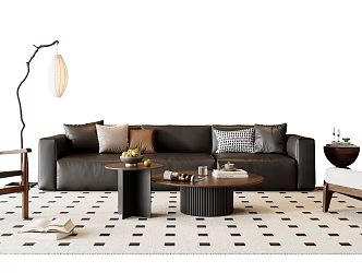 Modern Antique Sofa Coffee Table Combination Leather Sofa Single Sofa Multiplayer Sofa Leisure Chair Floor Lamp Side Table 3d model