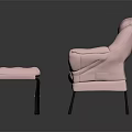 Cozy Pink Single Sofa With Plush Padded Cushions And Matching Ottoman On Black Metal Legs