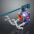 Mechanical Sci Fi Character With Transparent Casing Orange Eye Robotic Arms And Long Rod Weapon 3d model