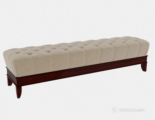 Beige Tufted Sofa Bench With Dark Wooden Legs For Living Room Decor 3d model 