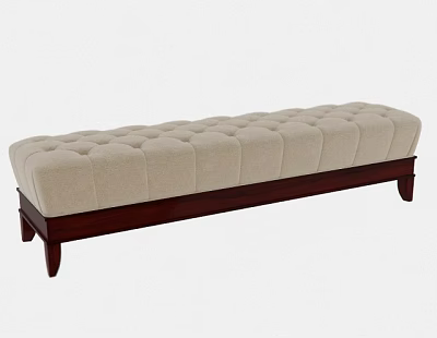 Beige Tufted Sofa Bench With Dark Wooden Legs For Living Room Decor 3d model