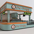 Qing Chundou Milk Tea Shop Modern Exterior Design With Blue Orange Counter And Signboard