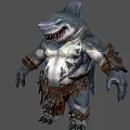 Fierce Shark Humanoid Character with Shark Head Muscular Torso Leather Armor And Arm Bracers