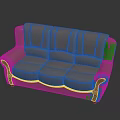 Beige Leather Three Seat Sofa With Stitched Details And Dark Brown Armrest Accents