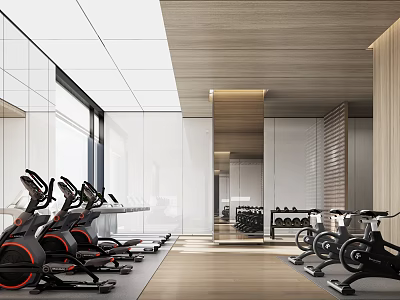 Modern Fitness Gym With Spacious Workout Area And Equipment Including Elliptical Machines Spin Bikes Dumbbells 3d model