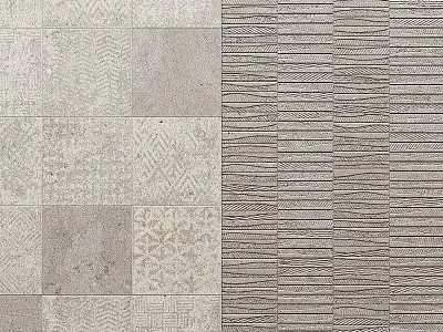 Modern Floor Tiles Featuring Patterned Squares And Striped Textures In Gray Tones 3d model