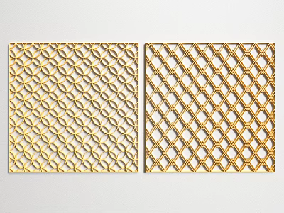 Decorative Golden Carved Patterns With Circular Ring And Diamond Grid Designs 3d model