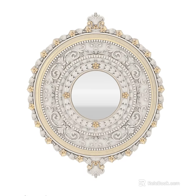 Ornate Round Bathroom Mirror With Intricate Gold Silver Decorative Details 3d model 