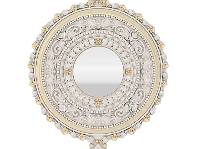 Ornate Round Bathroom Mirror With Intricate Gold Silver Decorative Details 3d model