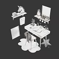 Simple Modern Desk Setup With Chair Wall Shelves Notebook And Decorative Items