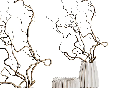 Elegant White Ceramic Vases With Golden Branch Decor For Home Interior Design 3d model