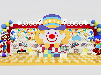 Clown Themed Photo Spot With Balloons Bunting Flags Clown Dolls And Dice Decorations 3d model