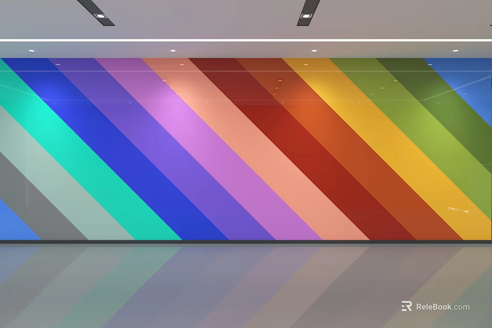 Colorful Striped Partition Wall With Vibrant Rainbow Hues And Modern Interior Design 3d model 