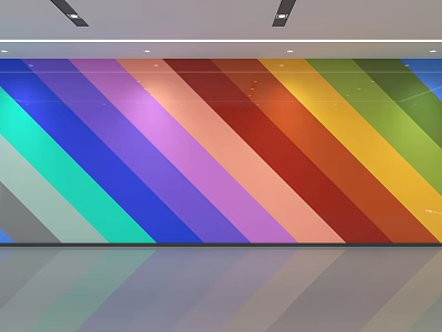 Colorful Striped Partition Wall With Vibrant Rainbow Hues And Modern Interior Design 3d model