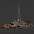 Industrial Construction Site Scene With Steel Tower Crane Scaffolding Rocks And Platform