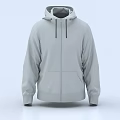 Gray Hooded Zipper Sweatshirt With Front Pockets Long Sleeves Simple Design Casual Comfortable Wear