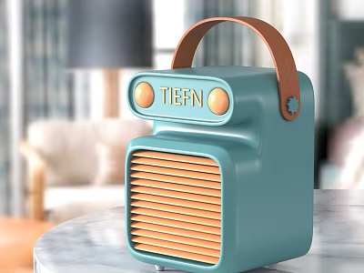 TIEFEN Light Blue Bluetooth Speaker with Leather Handle Round Buttons Grill Panel on Marble Tabletop 3d model