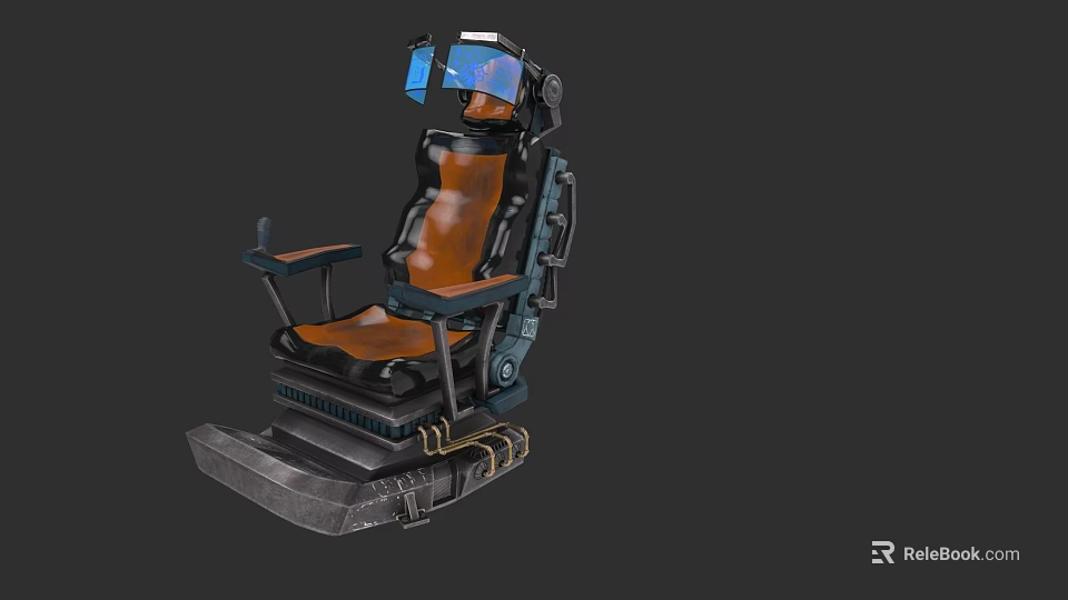 Futuristic Tech VR Chair With Orange Black Leather And Metal Tracked Base 3d model 