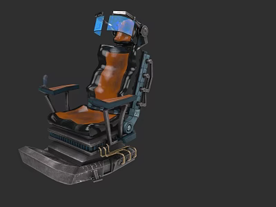 Futuristic Tech VR Chair With Orange Black Leather And Metal Tracked Base 3d model