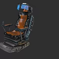 Futuristic Tech VR Chair With Orange Black Leather And Metal Tracked Base
