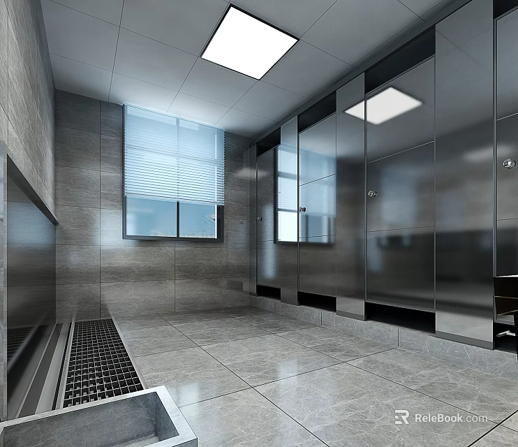 Elegant Modern Hotel Bathroom Interior with Large Mirrors Marble Tiles and Sleek Countertops 3d model 
