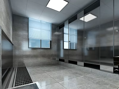 Elegant Modern Hotel Bathroom Interior with Large Mirrors Marble Tiles and Sleek Countertops 3d model