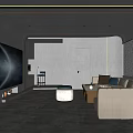 Modern Home Theater Interior With Large Screen TV And Beige Sofa 3d model