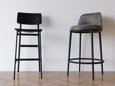 Modern Black and Grey Bar Stools With Metal Legs For Stylish Interior Design 3d model