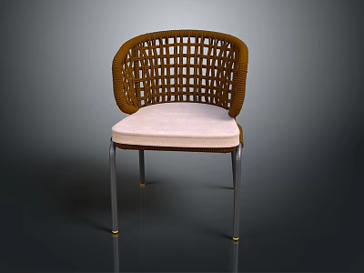 Leisure Chair With Stylish Wicker Backrest Pink Cushion And Metal Legs 3d model