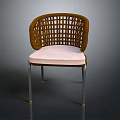 Leisure Chair With Stylish Wicker Backrest Pink Cushion And Metal Legs