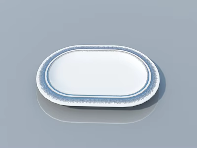 Elegant Oval Ceramic Plate With Blue Rim And White Surface Design 3d model