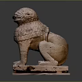 Traditional Red Brown Stone Lion Sculpture With Scaled Body And Square Base