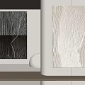 Contemporary Textured Artworks With Curved Lighting On White Wall And Shelf 3d model