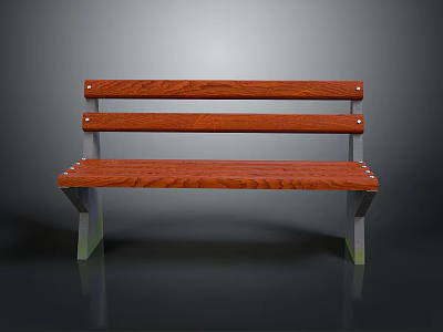 Solid Wooden Slat Bench With Sturdy Metal Support Legs For Outdoor Living Areas 3d model