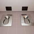 Stainless Steel Squat Toilets on Tiled Bathroom Floor with White Walls