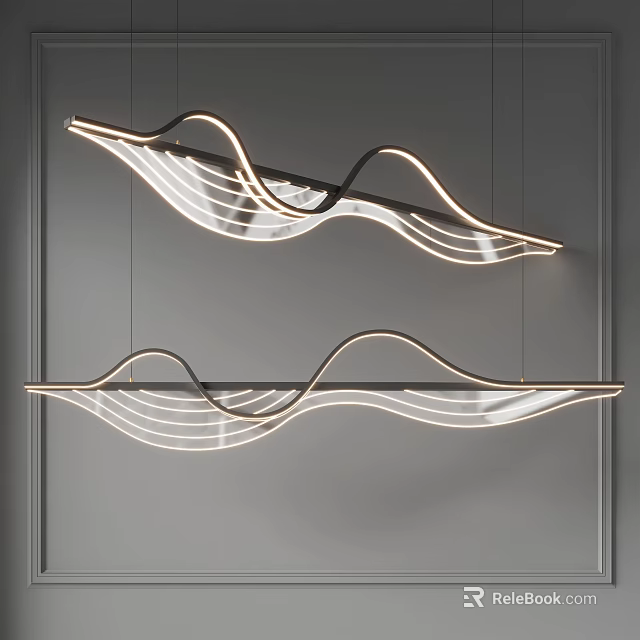 Modern Wave Shaped Pendant Lights With LED Light For Interior Grey Background 3d model 