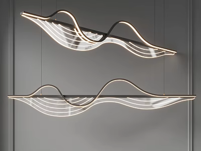 Modern Wave Shaped Pendant Lights With LED Light For Interior Grey Background 3d model