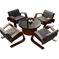 Modern Single Sofa Set With Wooden Frame Gray Fabric And Round Coffee Table 3d model