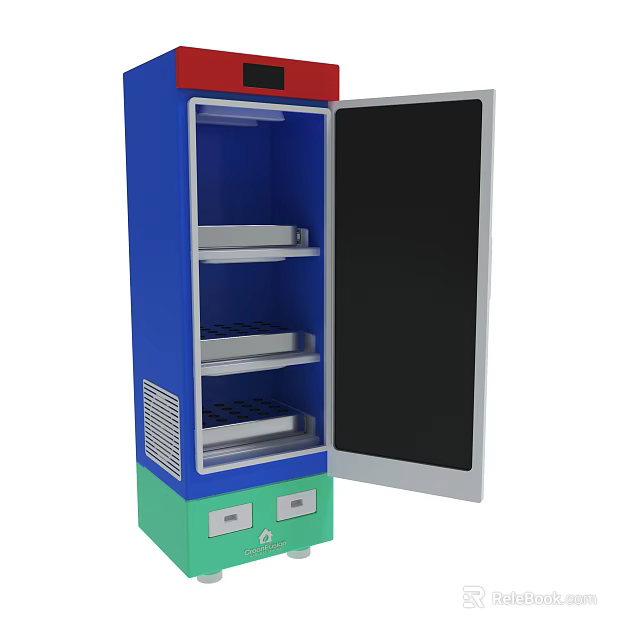 Blue And Green Vending Machine With Open Door And Interior Shelves 3d model 