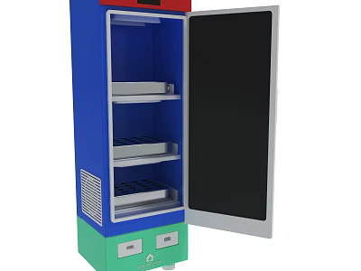 Blue And Green Vending Machine With Open Door And Interior Shelves 3d model