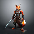 Detailed Fox Warrior 3D Model In Armor Holding Sword Dynamic Pose