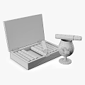 Elegant Decorative Ornament Set with Open Cigar Box Cigars and Whiskey Glass with Ice