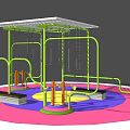Colorful Playground Equipment With Green Frame Canopy Swings And Colored Ground