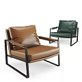 Brown And Green Leather Single Sofa With Black Metal Frame Design 3d model