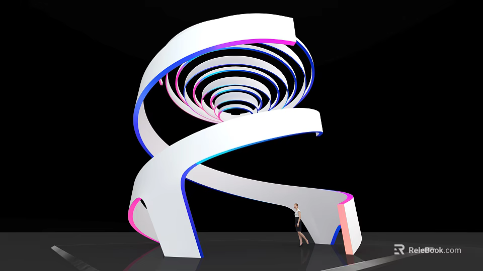 Modern Spiral Display Shelf With Colorful Lighting And Unique Design Structure 3d model 