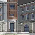 European Style Commercial Street Featuring Multi Story Buildings Arched Windows And Storefronts