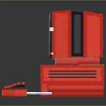 Retro Red Computer Desktop With ARAM Console Monitor And Keyboard