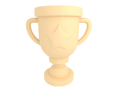 Cream Colored Trophy With Two Handles And Star Design On Base 3d model